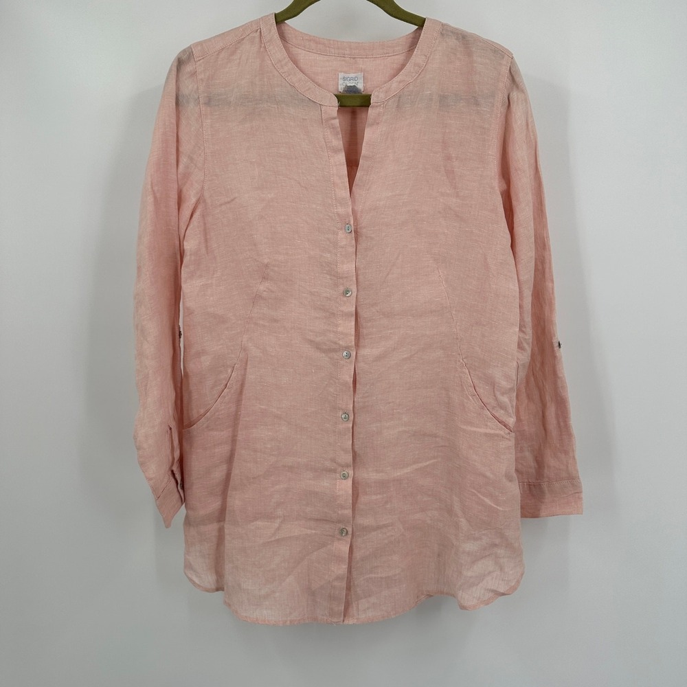 Sigrid Olsen Womens Lagenlook Linen Top Size‎ M Peach Scandi Minimalist Pastel